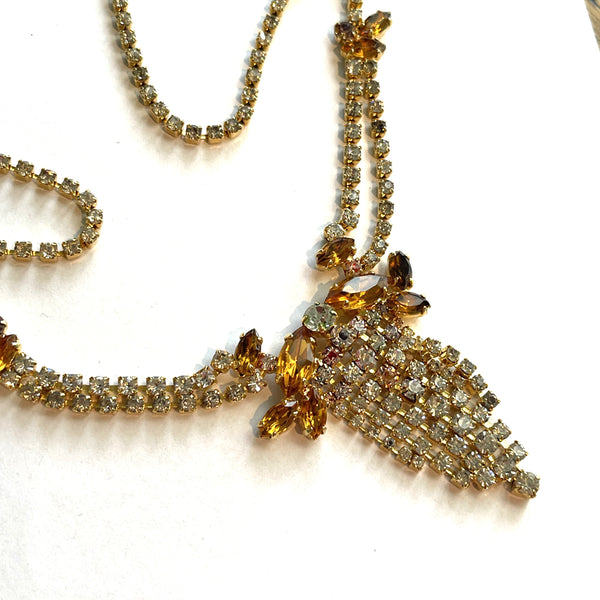Amber Rhinestone Necklace-Vintageonline-Vintage Online