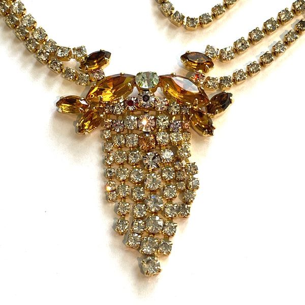 Amber Rhinestone Necklace-Vintageonline-Vintage Online