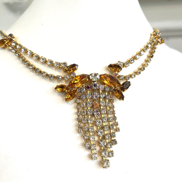 Amber Rhinestone Necklace-Vintageonline-Vintage Online