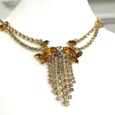 Amber Rhinestone Necklace-Vintageonline-Vintage Online
