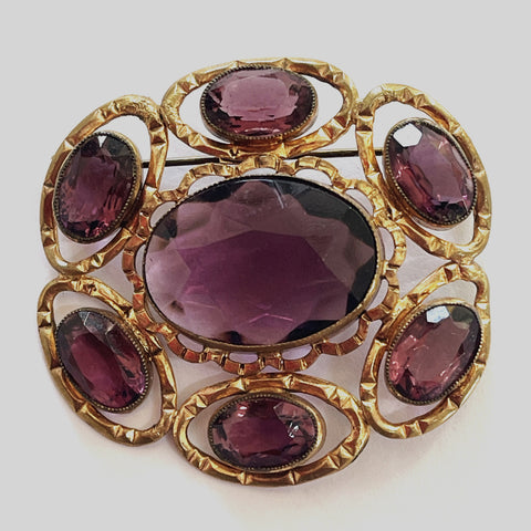 Amethyst Glass Gold Tone Vintage Brooch Germany-Vintage Online-Vintage Online