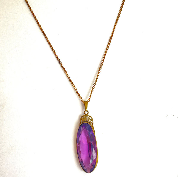 Antique Art Nouveau Purple Stone Pendant Necklace-Vintageonline-Vintage Online
