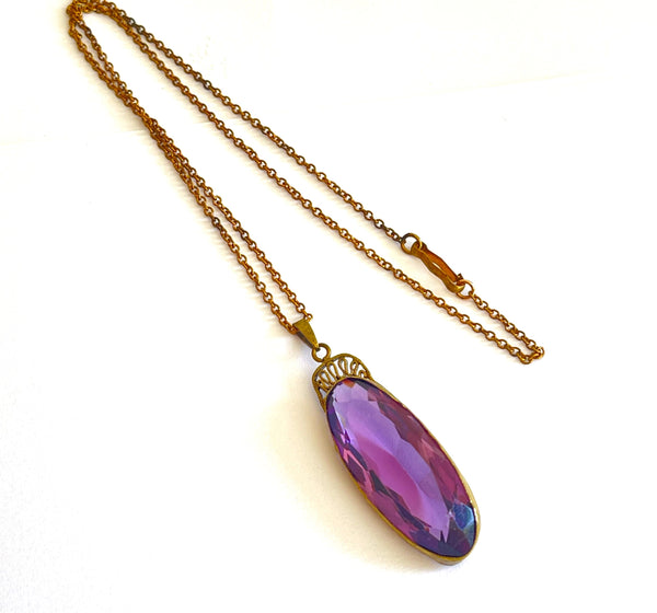 Antique Art Nouveau Purple Stone Pendant Necklace-Vintageonline-Vintage Online