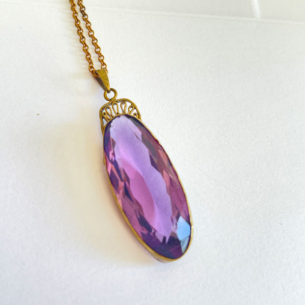 Antique Art Nouveau Purple Stone Pendant Necklace-Vintageonline-Vintage Online