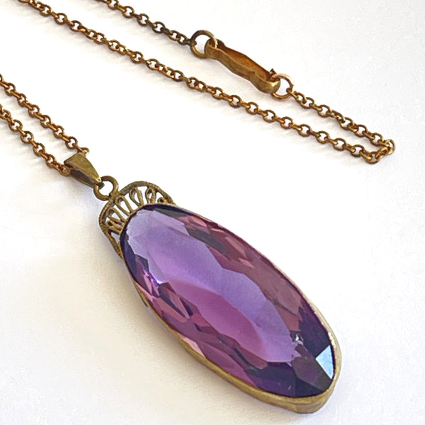 Antique Art Nouveau Purple Stone Pendant Necklace-Vintageonline-Vintage Online