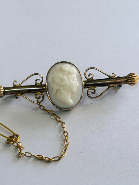 Antique Cameo Bar Brooch 9ct Gold-Vintageonline-Vintage Online