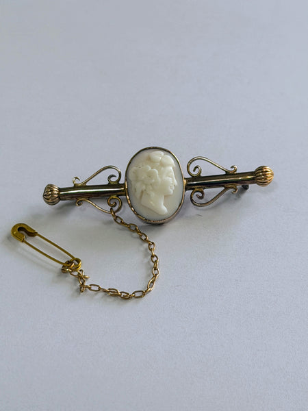 Antique Cameo Bar Brooch 9ct Gold-Vintageonline-Vintage Online