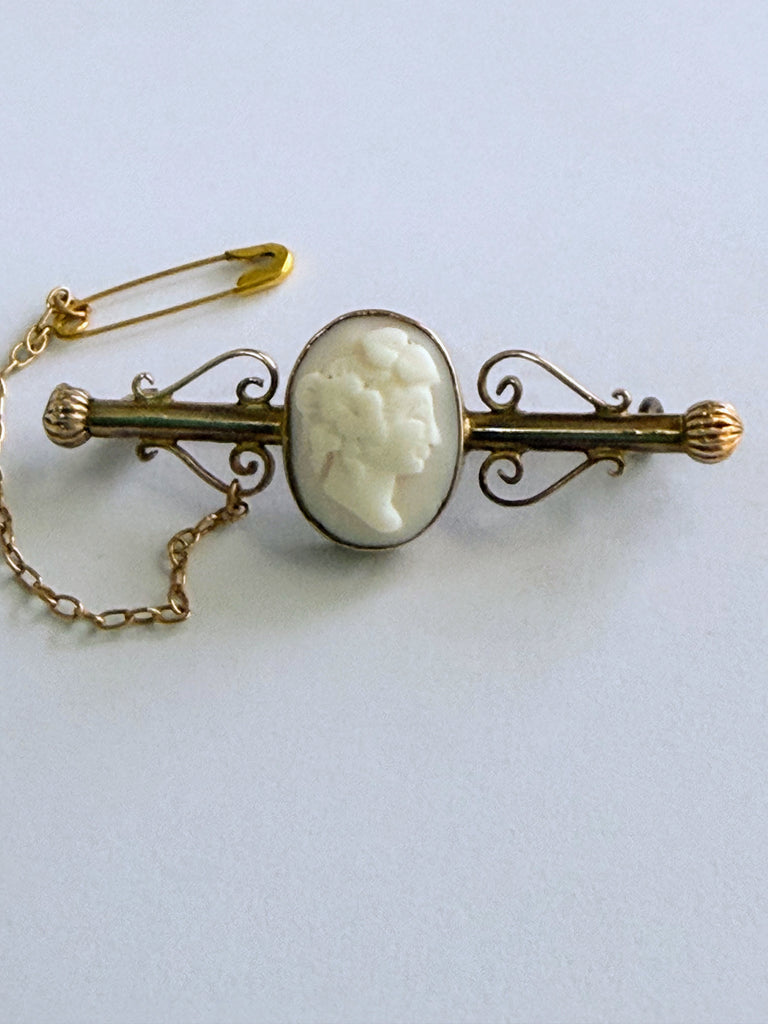 Antique Cameo Bar Brooch 9ct Gold-Vintageonline-Vintage Online