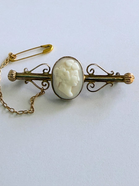 Antique Cameo Bar Brooch 9ct Gold-Vintageonline-Vintage Online