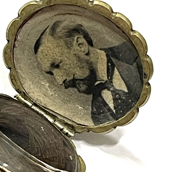 Antique Edwardian Memorial Locket with Photograph and Hair Memento.-Vintageonline-Vintage Online