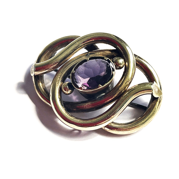 Antique Lovers Knot Amethyst Paste Brooch 1800's-Vintageonline-Vintage Online