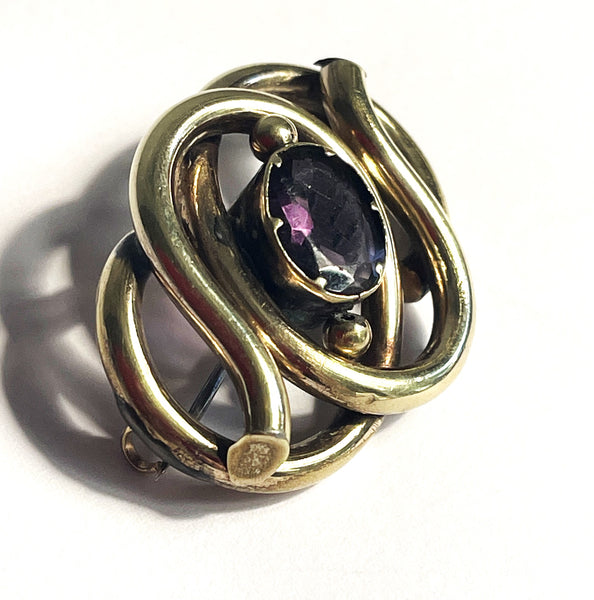 Antique Lovers Knot Amethyst Paste Brooch 1800's-Vintageonline-Vintage Online