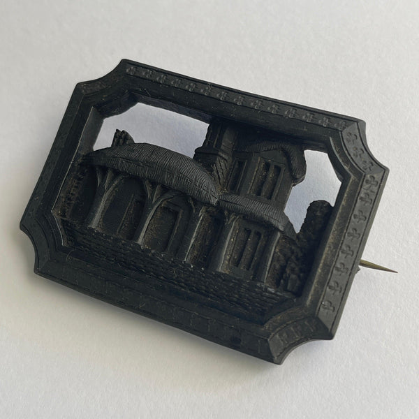 Antique Victorian Bog Oak Hand Carved Brooch 1800's-Vintageonline-Vintage Online