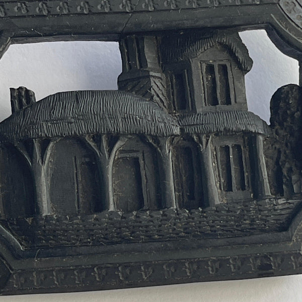 Antique Victorian Bog Oak Hand Carved Brooch 1800's-Vintageonline-Vintage Online