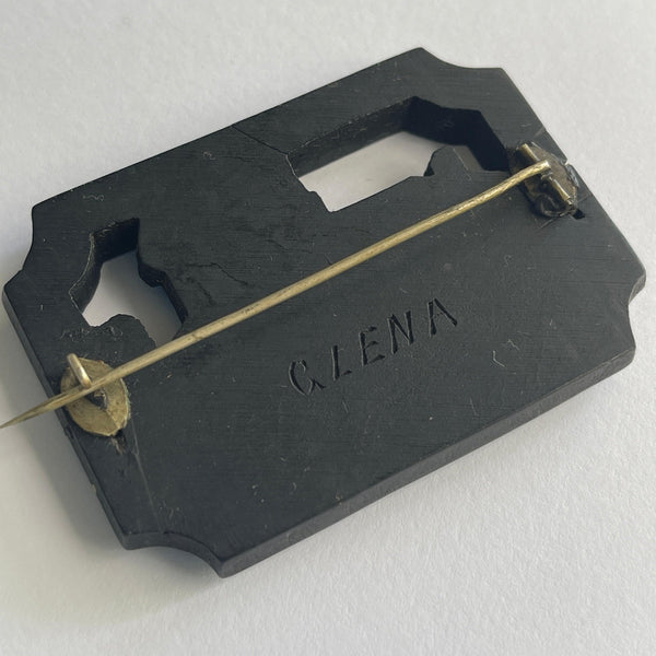 Antique Victorian Bog Oak Hand Carved Brooch 1800's-Vintageonline-Vintage Online