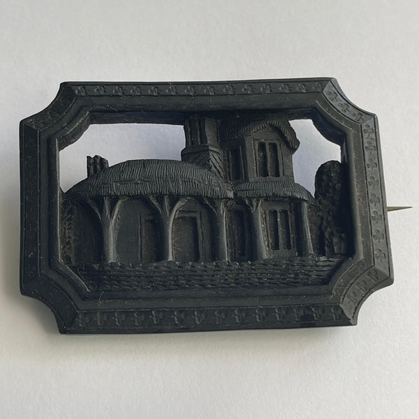 Antique Victorian Bog Oak Hand Carved Brooch 1800's-Vintageonline-Vintage Online