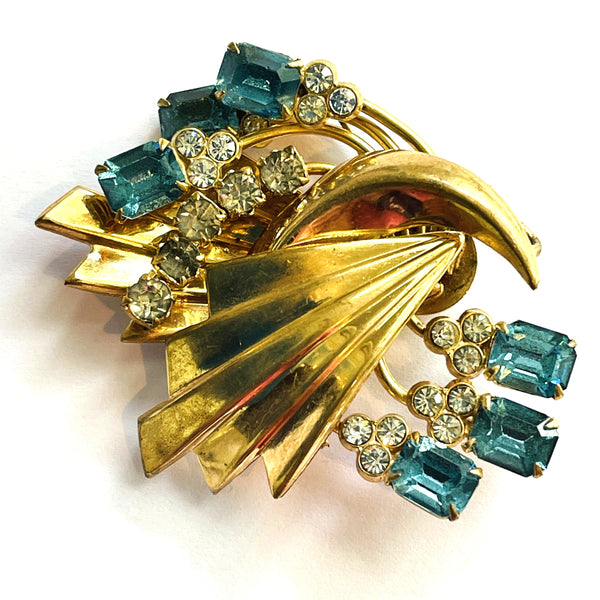 Aqua & Clear Rhinestone Vintage Pendant Brooch-Vintageonline-Vintage Online