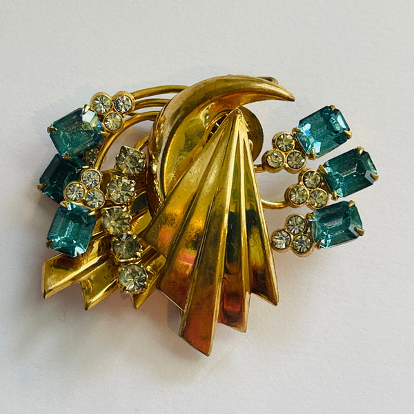 Aqua & Clear Rhinestone Vintage Pendant Brooch-Vintageonline-Vintage Online