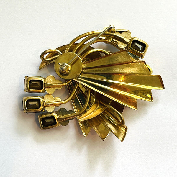 Aqua & Clear Rhinestone Vintage Pendant Brooch-Vintageonline-Vintage Online