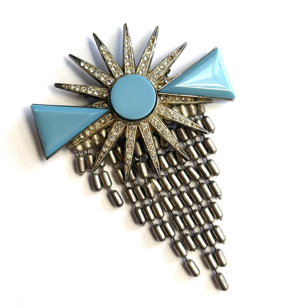 Aqua Rhinestone Vintage Brooch-Vintageonline-Vintage Online