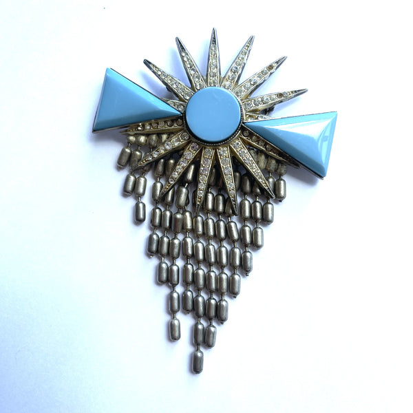 Aqua Rhinestone Vintage Brooch-Vintageonline-Vintage Online