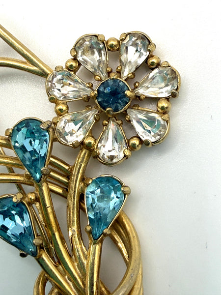 Aqua and Clear Rhinestone Vintage Brooch-Vintageonline-Vintage Online