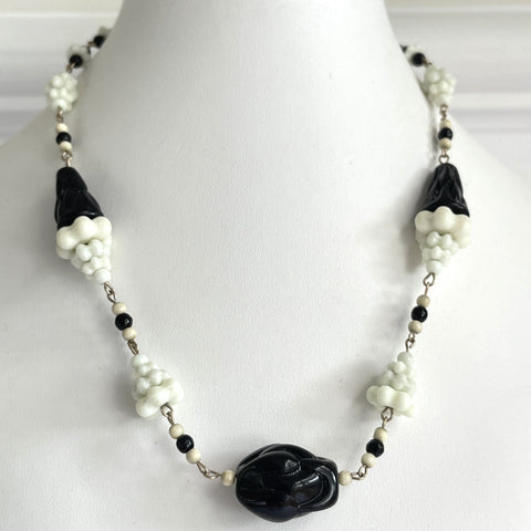 Art Deco Black & White Czech Bead Necklace 1930's-Vintage Online-Vintage Online