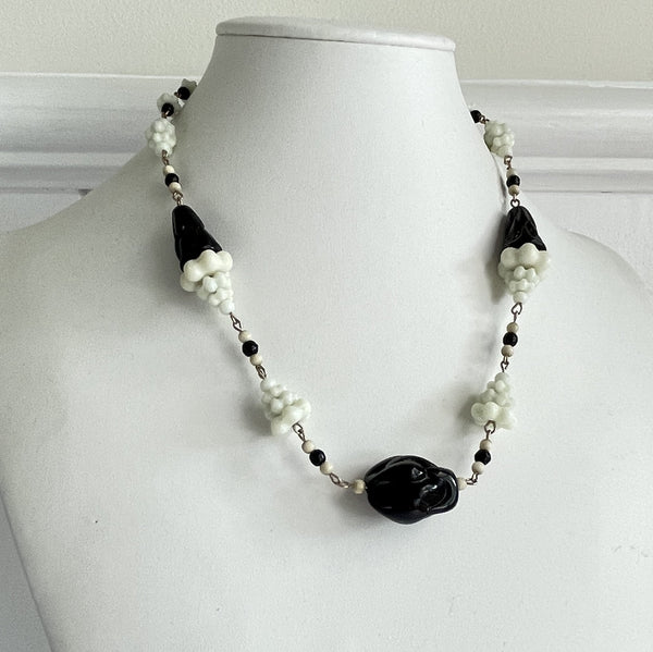 Art Deco Black & White Czech Bead Necklace 1930's-Vintage Online-Vintage Online