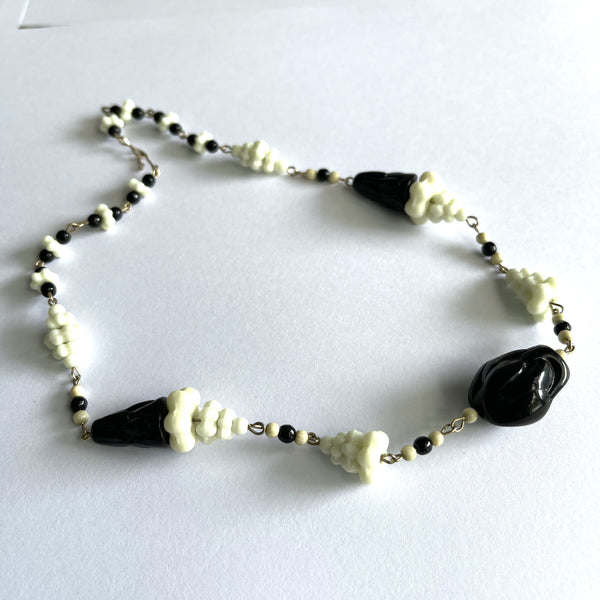 Art Deco Black & White Czech Bead Necklace 1930's-Vintage Online-Vintage Online