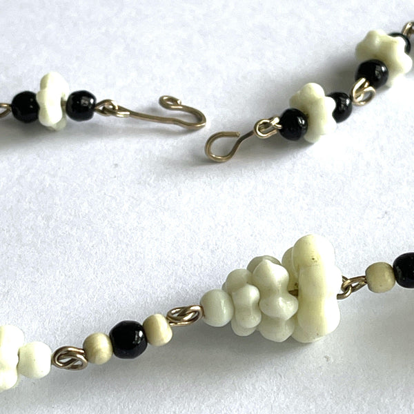 Art Deco Black & White Czech Bead Necklace 1930's-Vintage Online-Vintage Online