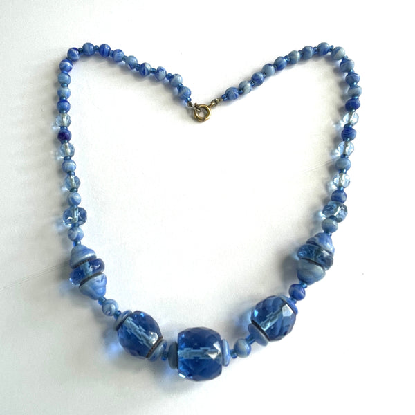 Art Deco Blue Czech Crystal Art Deco Necklace-Vintageonline.-Vintage Online