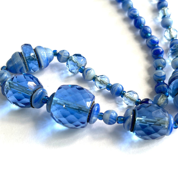 Art Deco Blue Czech Crystal Art Deco Necklace-Vintageonline.-Vintage Online