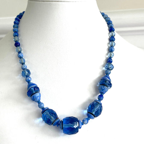 Art Deco Blue Czech Crystal Art Deco Necklace-Vintageonline.-Vintage Online