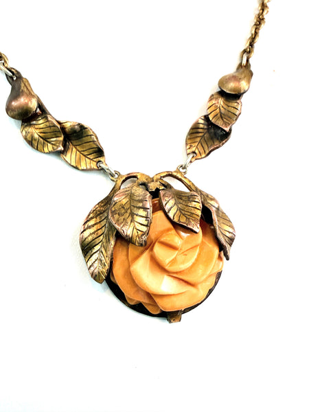 Art Deco Celluloid & Brass 30's Necklace-Vintageonline-Vintage Online
