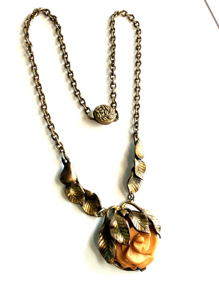 Art Deco Celluloid & Brass 30's Necklace-Vintageonline-Vintage Online