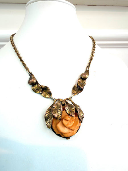 Art Deco Celluloid & Brass 30's Necklace-Vintageonline-Vintage Online