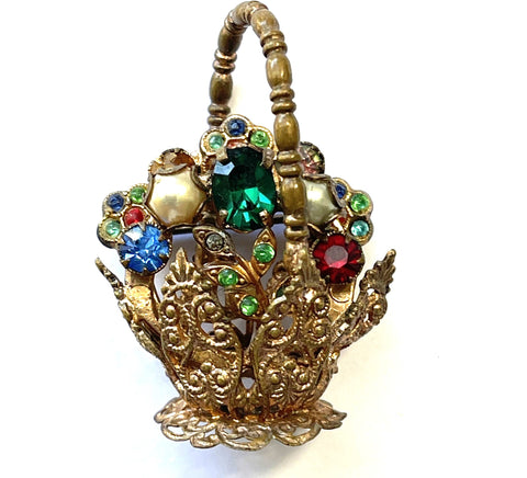 Art Deco Czech Rhinestone Flower Basket Brooch-Vintage Online-Vintage Online