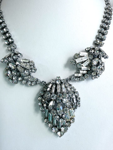 Art Deco Inspired Cluster Design Rhinestone Necklace-Vintageonline-Vintage Online