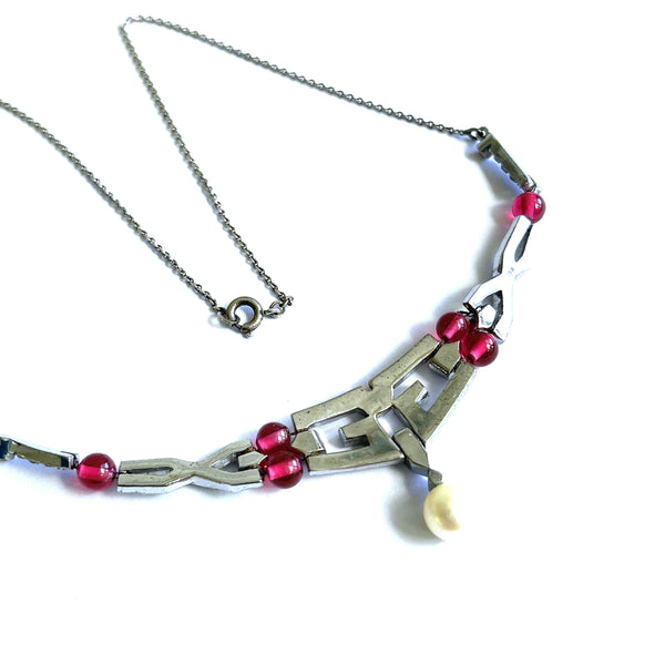 Art Deco Rhinestone and Pearl Vintage Necklace-Vintageonline-Vintage Online
