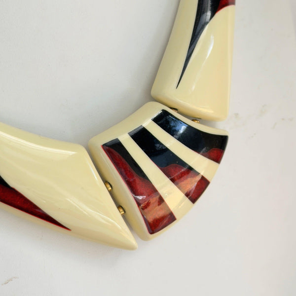 Art Deco Style Enamelled Ceramic Necklace and Earrings-Vintage Online-Vintage Online