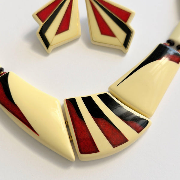 Art Deco Style Enamelled Ceramic Necklace and Earrings-Vintage Online-Vintage Online