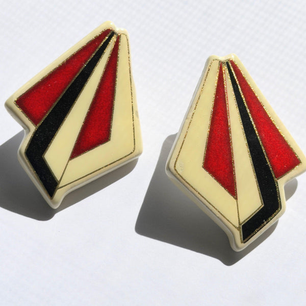 Art Deco Style Enamelled Ceramic Necklace and Earrings-Vintage Online-Vintage Online