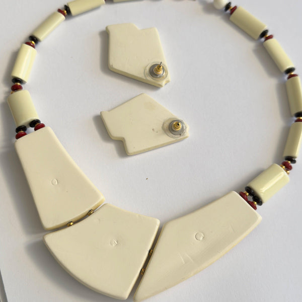 Art Deco Style Enamelled Ceramic Necklace and Earrings-Vintage Online-Vintage Online