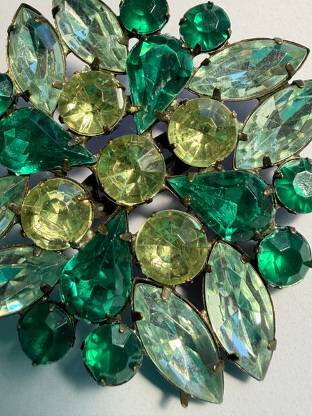 Art Glass Green & Clear Rhinestone Vintage 60's Brooch-Vintageonline-Vintage Online