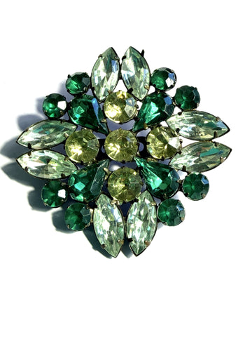 Art Glass Green & Clear Rhinestone Vintage 60's Brooch-Vintageonline-Vintage Online