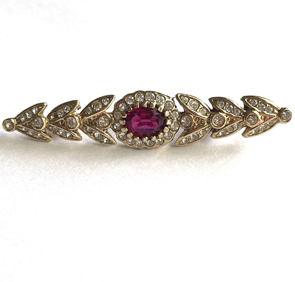 Attwood & Sawyer Faceted Ruby Crystal Vintage 80's Rhinestone Brooch-Attwood and Sawyer-Vintage Online