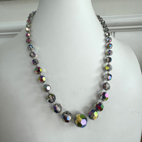 Aurora Borealis 1950's Faceted Crystal Bead Necklace-Vintageonline-Vintage Online