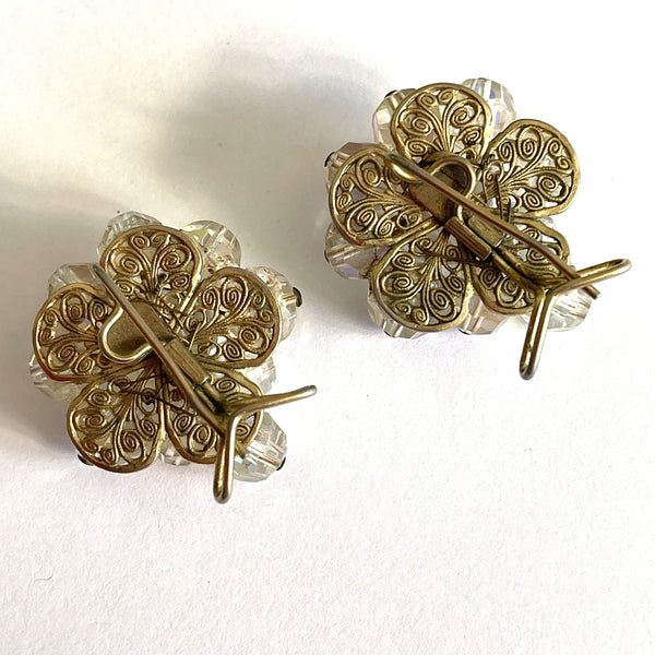 Aurora Borealis Crystal Bead Vintage 60's Earrings-Vintageonline-Vintage Online