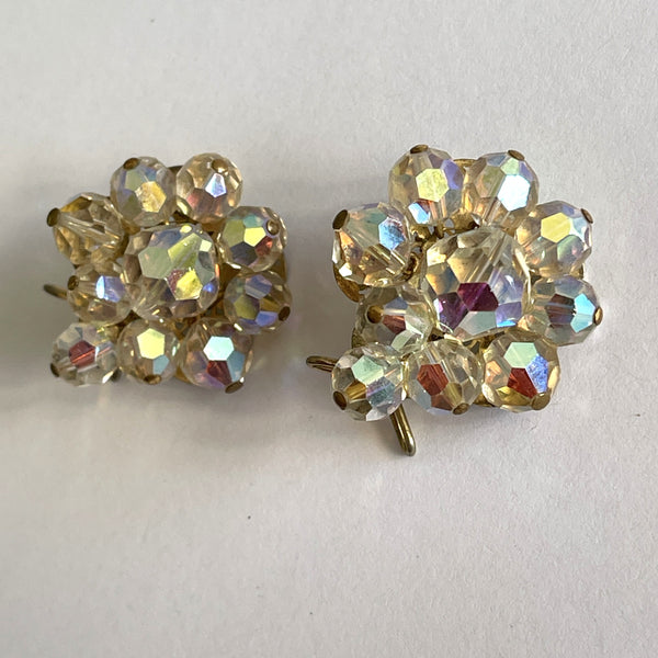 Aurora Borealis Crystal Bead Vintage 60's Earrings-Vintageonline-Vintage Online