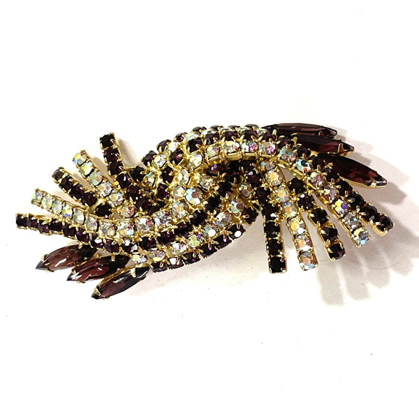 Aurora Borealis & Purple Rhinestone 60's Brooch-Vintageonline-Vintage Online
